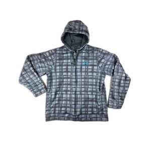 Under Armour ColdGear Pane Plaid Hoodie Teal and Gray Plaid Pattern Men Size L